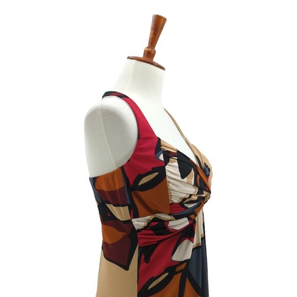 Cache Women 8 Dress Red Brown Halter Jersey Geometric Abstract Y2K VTG Vintage - Picture 5 of 9